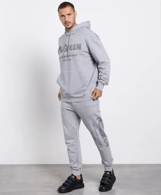 Alexander McQueen Gray joggers with graffiti logo print