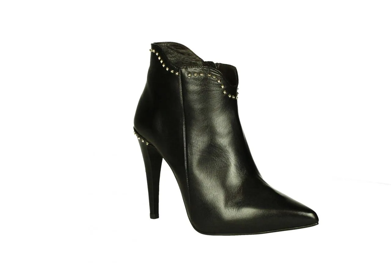 Botin Piel Negro Cremallera Borde Tachas