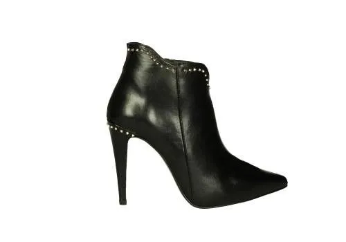 Botin Piel Negro Cremallera Borde Tachas