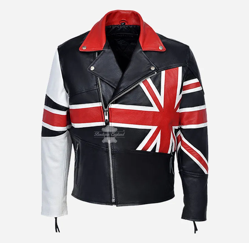 BRANDO Union Flag Men Biker Leather Jacket