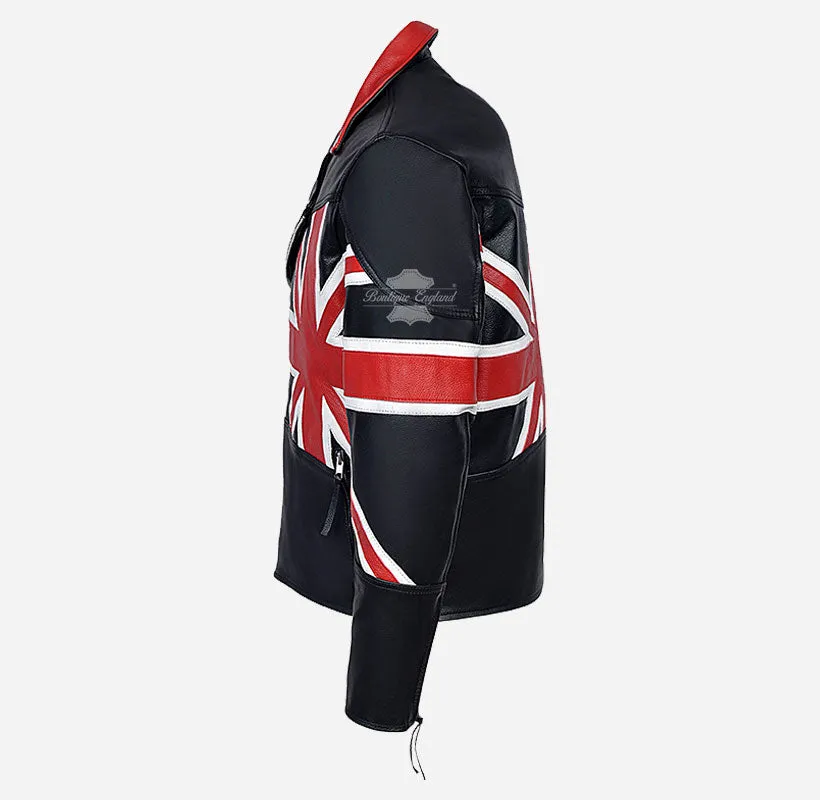 BRANDO Union Flag Men Biker Leather Jacket