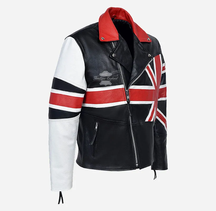 BRANDO Union Flag Men Biker Leather Jacket