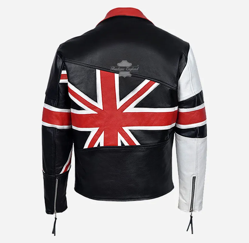 BRANDO Union Flag Men Biker Leather Jacket