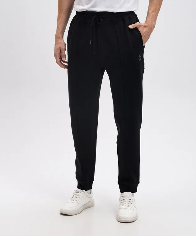 Brunello Cucinelli Black cashmere joggers with logo patch