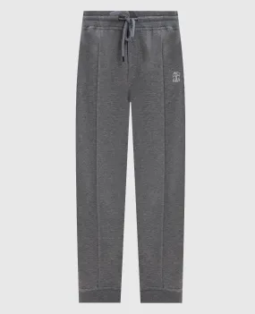 Brunello Cucinelli Gray melange cashmere joggers with logo print