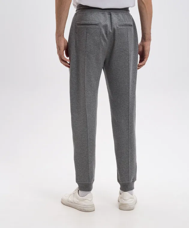 Brunello Cucinelli Gray melange cashmere joggers with logo print