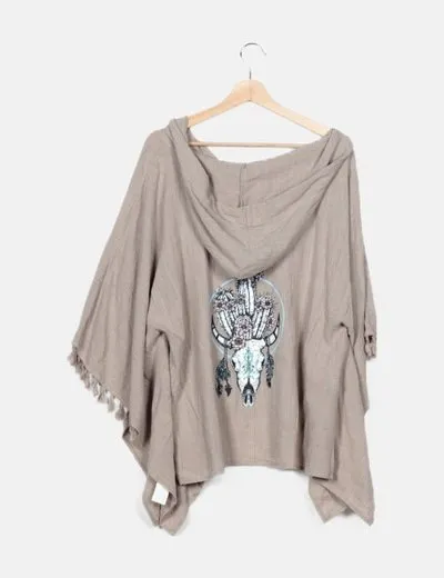 Chantal B. Poncho beige estampado