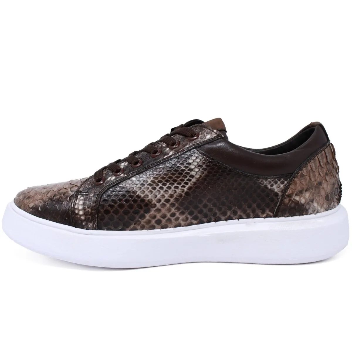 Men's Genuine Full Python Skin Sneakers - Rustic Brown