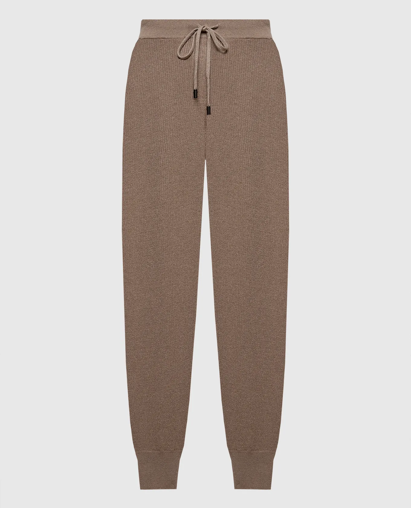 Peserico Brown wool, silk and cashmere joggers with monil chain