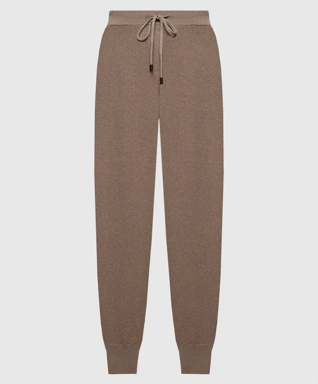 Peserico Brown wool, silk and cashmere joggers with monil chain