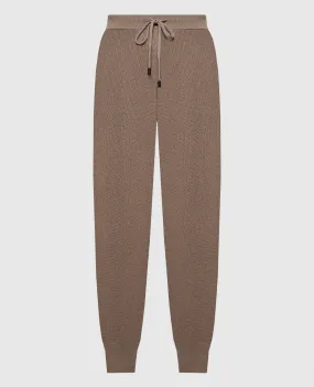 Peserico Brown wool, silk and cashmere joggers with monil chain