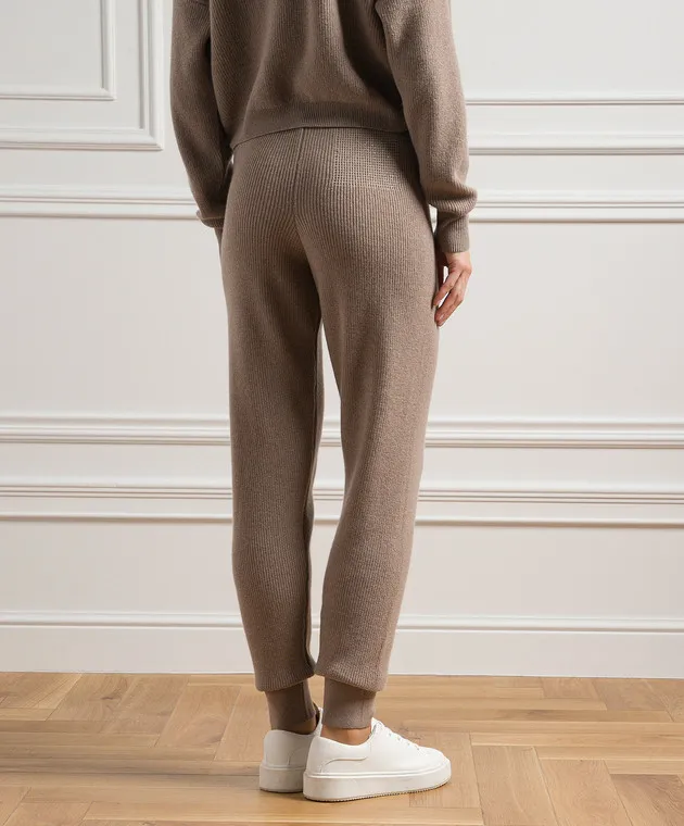 Peserico Brown wool, silk and cashmere joggers with monil chain