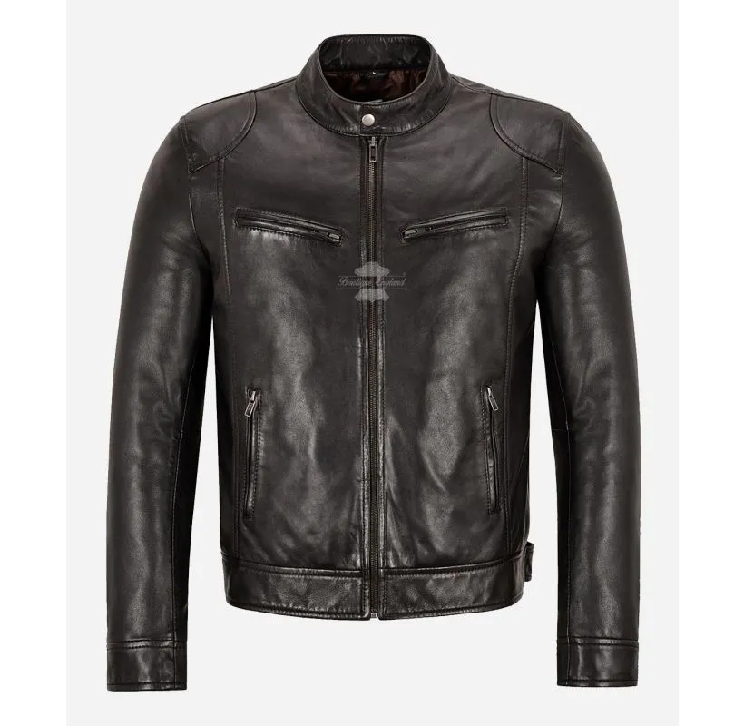 ROAM BROWN MEN'S LEATHER JACKET CLASSIC LAMBSKIN LEATHER JACKET