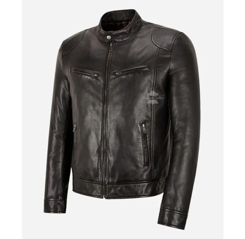 ROAM BROWN MEN'S LEATHER JACKET CLASSIC LAMBSKIN LEATHER JACKET